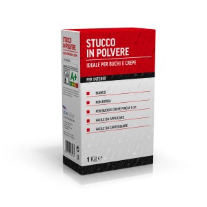 Confezione di stucco in polvere t.b.t., ideale per riempire buchi e crepe.
