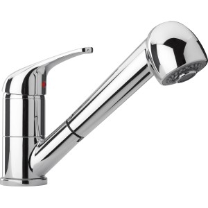 Miscelatore monocomando t.b.t. cromato lucido con doccetta estraibile per la cucina.
