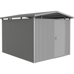 Casetta da giardino in metallo Biohort Panorama, grigio quarzo, 7,6 m² con porta. Casette da giardino per esterni.