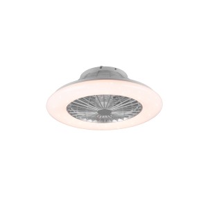 Plafoniera LED moderna con ventilatore integrato.