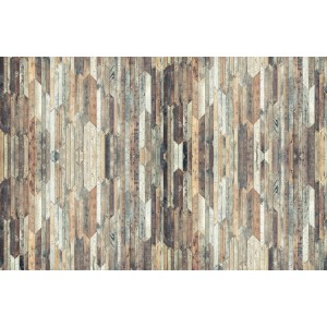 Tappeto moderno effetto legno con motivo geometrico.