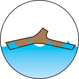 Illustrazione di un pezzo di legno che galleggia nell'acqua, categoria giochi.