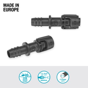 Gardena Raccordo universale 13 mm per Micro-Drip-System, due connettori in plastica nera.