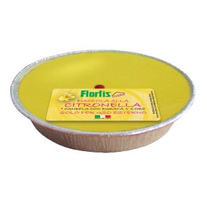 Candela gialla alla citronella in vaso di alluminio per repellente per zanzare.