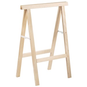 Cavalletto in legno regolabile in altezza per uso interno versatile.