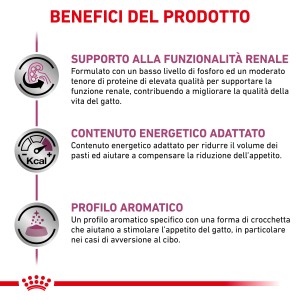 Vantaggi del prodotto t.b.t. cibo secco per gatti: funzione renale, contenuto energetico, profilo aromatico.