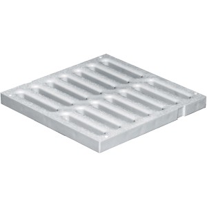 Inserto griglia di scarico quadrato argentato per una chiusura del canale robusta e sicura.