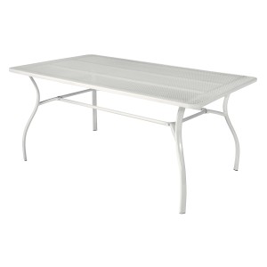 Tavolo da giardino t.b.t. bianco con struttura in metallo e piano.