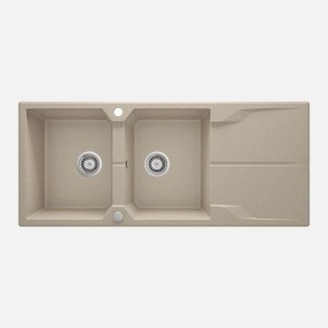 Lavello 2 vasche gocciolatoio Idrostile Florida sifone 500x224 mm sabbia