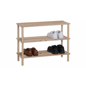 Scaffale portascarpe in legno di abete con 3 ripiani 63x26x49 cm