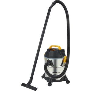 Aspiratutto t.b.t. per liquidi e solidi con maniglia gialla e accessori.