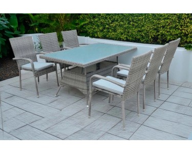 Tavolo e sedie da giardino Aramina in acciaio e rattan grigio