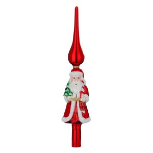 Puntale rosso per albero di Natale con Babbo Natale, decorazione festiva.