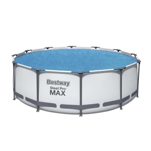 Piscina rotonda Bestway Steel Pro Max con copertura blu. Ideale per il giardino.