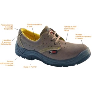 Scarpa da lavoro t.b.t. in pelle marrone, con puntale in acciaio e fodera traspirante.