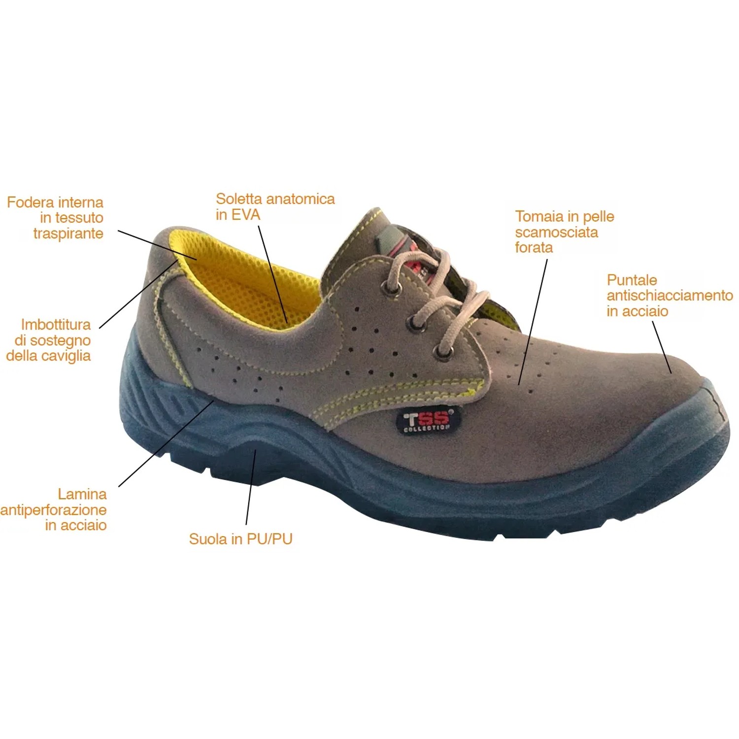 Scarpa da lavoro t.b.t. in pelle marrone, con puntale in acciaio e fodera traspirante.