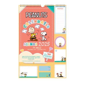 Calendario da parete Peanuts 2025 con spazio note e adesivi, decorazione per la parete.