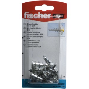 Fischer tasselli metallici per cartongesso GKM K, 10 pezzi, per elevata capacità di carico in cartongesso e fibra di gesso.