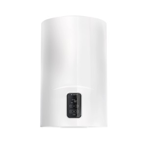 Scaldabagno t.b.t. cilindrico bianco con display digitale.