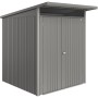 Casetta da giardino in metallo Biohort AvantGarde ECO Gr. A1, grigio quarzo metallizzato, con doppia porta.