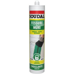 Cartuccia Soudal Fessure Muri, sigillante acrilico per crepe e giunti interni.