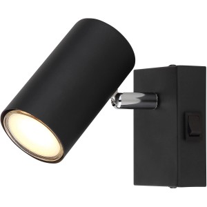 Faretto nero Globo Robby, 1 lampadina, con interruttore a levetta per montaggio a parete.
