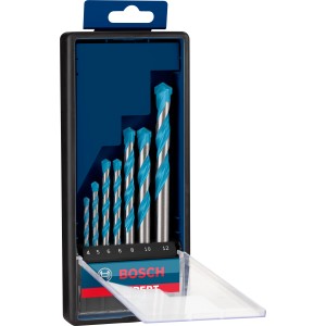 Set di punte per trapano Bosch Expert Multi Construction, 7 pezzi, Ø 4-12 mm, punte universali per vari materiali.