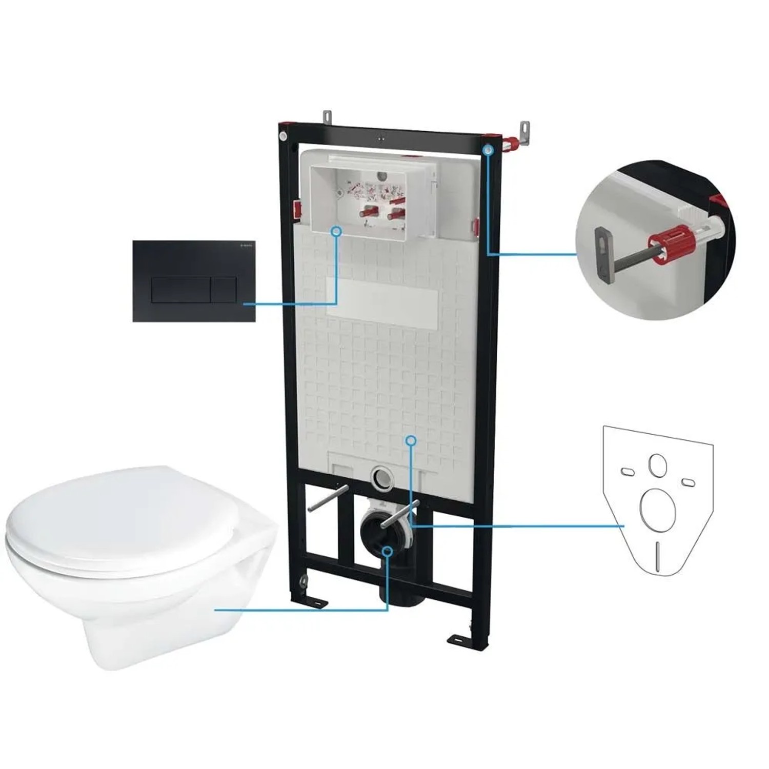 Set WC murale 6 in 1 senza brida bianco nero