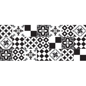 Tappeto da cucina con motivo a piastrelle bianche e nere.