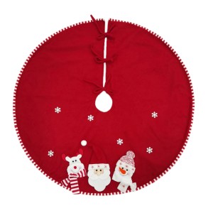 Copertura base albero t.b.t. rossa con motivi natalizi come pupazzo di neve, Babbo Natale e renna.