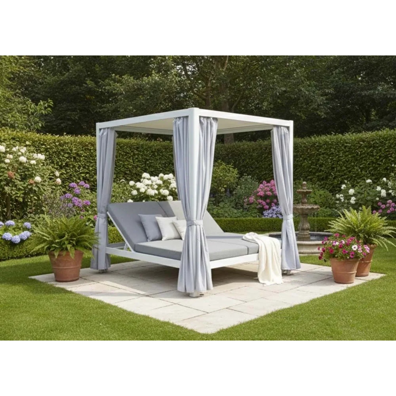 Pergola in alluminio con tende Sunlounge 205x166x200 cm bianco_3