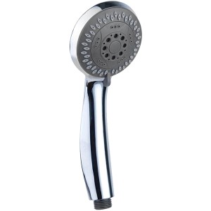 Doccetta t.b.t. cromata per doccia, con soffione grigio e diversi getti.