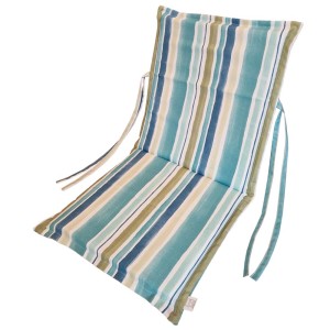 Cuscino da esterno a righe con lacci per mobili da giardino.