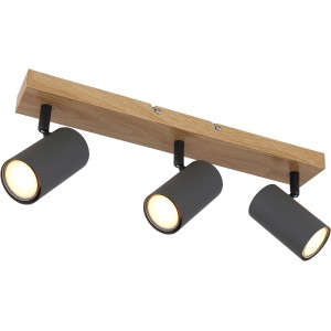 Globo faretto Robby, 3 luci, finitura grafite con effetto legno. Spot moderno per lampadine GU10.