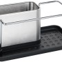 WENKO Orio organizer per lavello in acciaio inox con vaschetta raccogligocce nera.