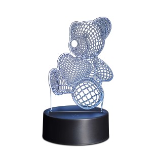 t.b.t. lampada da tavolo di design con orso e cuore, luce blu.