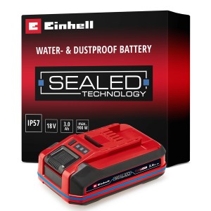Batteria Einhell 18V 3.0 Ah Sealed Power X-Change Plus, rosso/nero, per elettroutensili.