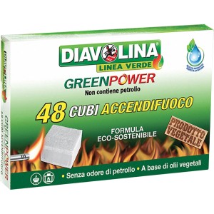 Diavolina Green Power accendifuoco, 48 cubi, per barbecue e camino.