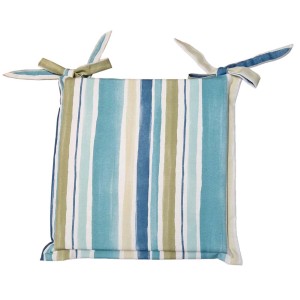 Cuscino da esterno t.b.t. a righe blu-verdi con lacci.
