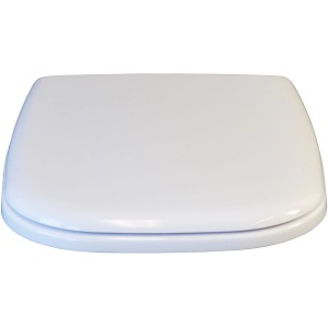 Sedile WC Duravit D-Code bianco con cerniere nascoste in acciaio inox.