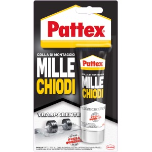 Pattex colla di montaggio Mille Chiodi, trasparente, per vari materiali come legno, pietra, alluminio.