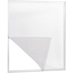 Zanzariera bianca t.b.t. per finestre con telaio, parzialmente aperta.