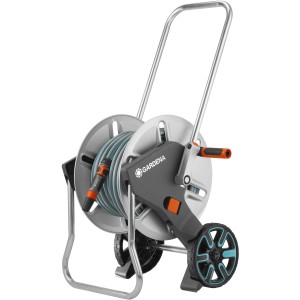Avvolgitubo Gardena con avvolgitore e ruote.