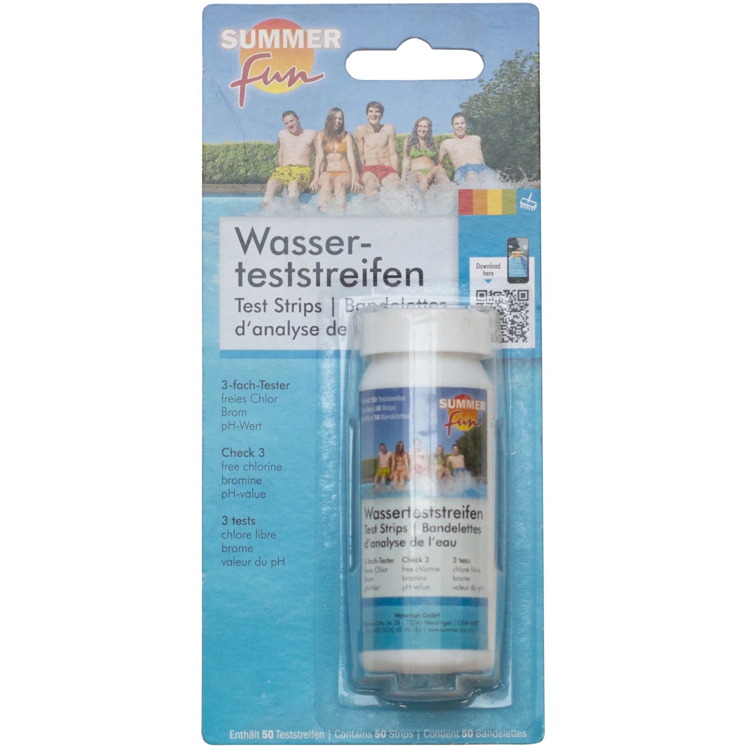 Strisce reattive per l'analisi di cloro, bromo e pH dell'acqua. Facile da usare per piscine.