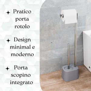 Set WC freestanding con portarotolo e scopino, grigio.