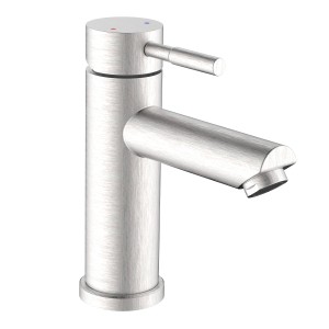 Miscelatore lavabo t.b.t. moderno in acciaio inox spazzolato per il bagno.