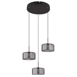Lampada a sospensione moderna con tre paralumi in vetro grigio. Ideale come Sospensioni.