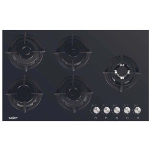 Piano cottura a induzione nero t.b.t. con 5 zone cottura e manopole.