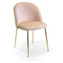 Sedia imbottita rosa con gambe dorate. Seduta elegante per sala da pranzo e soggiorno.