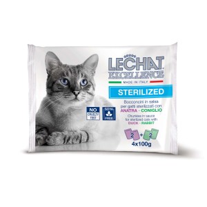 LECHAT Excellence cibo umido per gatti sterilizzati con anatra e coniglio, 4x100g